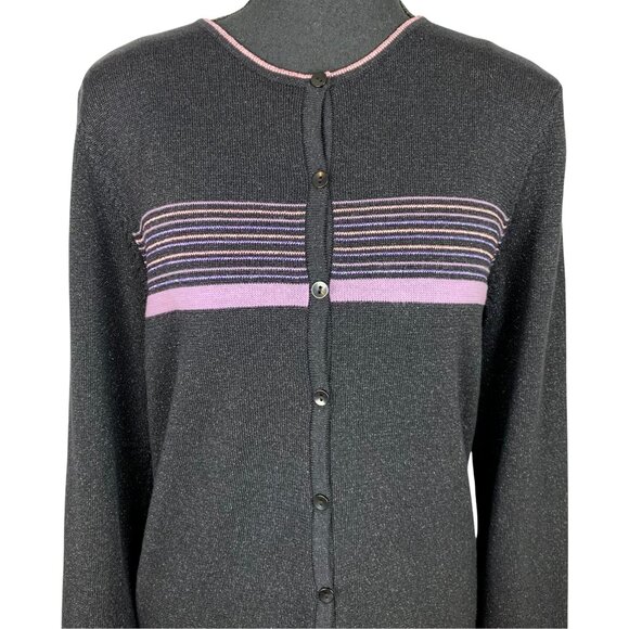 Metallic Black Purple Striped Buttoned Cardigan - Picture 2 of 7